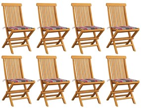 Καρέκλες Κήπου 8 τεμ Μασίφ Ξύλο Teak με Κόκκινα Καρό Μαξιλάρια