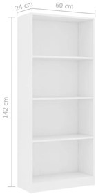 vidaXL Βιβλιοθήκη με 4 Ράφια Λευκή 60 x 24 x 142 εκ. από Μοριοσανίδα