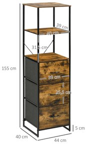 HOMCOM Ράφι αποθήκευσης με συρτάρια, ανοιχτός αποθηκευτικός χώρος, ατσάλινο πλαίσιο, ρυθμιζόμενα πόδια, 44x40x155 cm