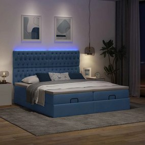 vidaXL Οθωμανικό κρεβάτι με στρώματα &amp; LEDs Μπλε 200x200cm ύφασμα