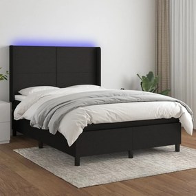 3138151 vidaXL Κρεβάτι Boxspring με Στρώμα &amp; LED Μαύρο 140x190 εκ. Υφασμάτινο Μαύρο, 1 Τεμάχιο