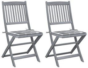 vidaXL Καρέκλες Εξωτ. Χώρου Πτυσσόμενες 2 τεμ Ξύλο Ακακίας & Μαξιλάρια