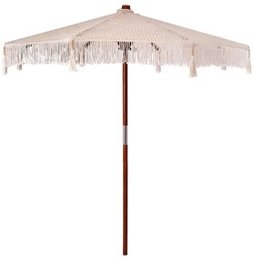 vidaXL Ομπρέλα ηλίου Κρεμ (250-255) x 250 εκ Βαμβάκι και συμπαγές ξύλο