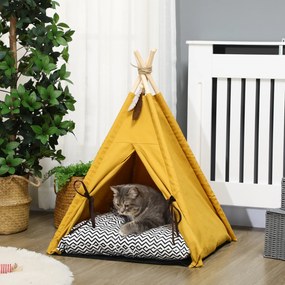 Κρεβάτι κατοικιδίου PawHut, χαριτωμένο σχέδιο tipi, με μαλακό μαξιλάρι, πατάκι δαπέδου, για σκύλους και γάτες, 60 x 60 x 76 εκ.