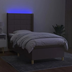 vidaXL Κρεβάτι Boxspring με Στρώμα &amp; LED Taupe 90x190 εκ. Υφασμάτινο
