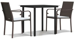 vidaXL Σετ Τραπεζαρίας Κήπου 3 τεμ. Συνθ. Ρατάν / Ατσάλι με Μαξιλάρια