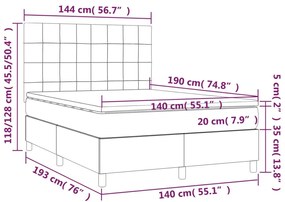 Κρεβάτι Boxspring με Στρώμα Σκούρο Γκρι 140x190 εκ. Βελούδινο - Γκρι