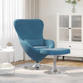 vidaXL Αυγό Καρέκλα με Σκαμνί with Footstool Μπλε Βελούδο