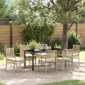 vidaXL Σέτ φαγητού για κήπο 7 pcs Μπεζ συνθετικό ρατάν