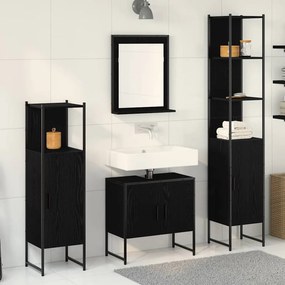 vidaXL Σετ Επίπλων Μπάνιου με ράφι 4 pcs Μαύρο Επεξεργασμένο ξύλο