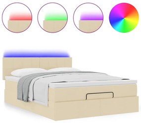 vidaXL Οθωμανικό κρεβάτι με στρώμα & LEDs Cream 140x200 cm Ύφασμα