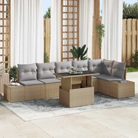 vidaXL Σετ Καναπέ Κήπου με αποθήκευση 7 pcs Μπεζ Πολυ ράταν