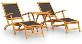 vidaXL Ξαπλώστρες Εξ. Χώρου με Τραπέζι Μασίφ Ξύλο Ακακίας &amp; Textilene