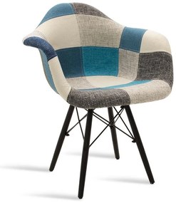 Armchair Julita fabric blue-grey patchwork - black 65x62x80 εκ.