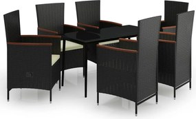 vidaXL Σετ Τραπεζαρίας Κήπου 7 Τεμαχίων Μαύρο με Μαξιλάρια