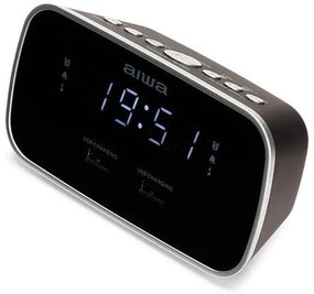 AIWA DUAL ALARM CLOCK RADIO WITH 2 CHARGING USB PORTS BLACK