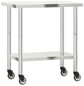 vidaXL Πάγκος Εργασίας Κουζίνας με Ροδάκια 82,5x55x85 εκ. Ανοξ. Ατσάλι
