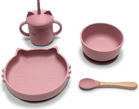 SILICONE FEEDING SET 4PCS NATURAL DEEP PINK