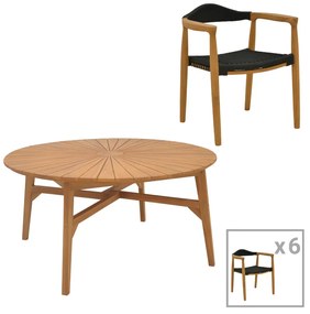 Intrahome Τραπεζαρία 7τεμ. Ganny-Colen Intrahome teak ξύλο σε φυσική-μαυρη απόχρωση Φ150x75εκ | SKU: INTRAPA-451111140