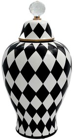Βάζο Με Καπάκι Ρόμβοι 374-224-266 20x37cm Black-White Κεραμικό