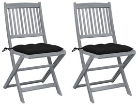 Καρέκλες Εξ. Χώρου Πτυσσόμενες 2 τεμ. Ξύλο Ακακίας &amp; Μαξιλάρια
