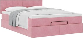 vidaXL Οθωμανικό κρεβάτι με στρώμα ροζ 140x190cm Βελούδο