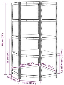 Ραφιέρα Γωνιακή 5Επιπέδων Ασημί από Ατσάλι &amp; Επεξεργασμένο Ξύλο - Ασήμι