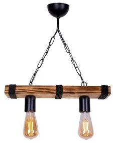 GLISTER 201-0002 Vintage Κρεμαστό Φωτιστικό Ράγα Δίφωτο 2 x E27 IP20 Μπεζ Ξύλο με Μαύρο Σχοινί-Μ40 x Π10 x Υ65cm Globostar-201-0 201-0002