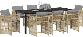 vidaXL Σέτ φαγητού για κήπο 9 pcs Μπεζ συνθετικό ρατάν