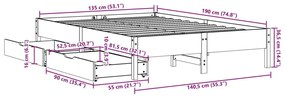 Σκελετός Κρεβ. Χωρίς Στρώμα Καφέ Κεριού 135x190 εκ Μασίφ Πεύκο - Καφέ