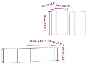 vidaXL Σετ Επίπλων Τηλεόρασης 4 Τεμαχίων Καπνιστή δρυς Επεξ. Ξύλο