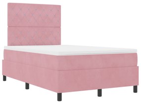 vidaXL Κρεβάτι Box Spring με Στρώμα & LED Ροζ 120x200 εκ Βελούδο
