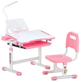 VEVOR Kids Chair and Desk Set Table Lamp Adjustable Height &amp; Tilted Desktop Pink