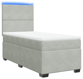 vidaXL Κρεβάτι Boxspring με Στρώμα Ανοιχτό Γκρι 90x190 εκ. Βελούδινο