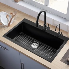 VEVOR 84 cm Granite Kitchen Sink Top Mount Single Bowl Drop-In Basin for RV Bar