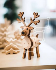 Intra Συλλεκτικό Ξύλινο Παζλ Plywood  4mm - Ξύλινο παιχνίδι ταράνδων με χριστουγεννιάτικα δέντρα Σε Ξύλινο Κουτί - Διαστάσεις: 10x10 cm – 25 κομμάτια