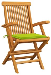 Καρέκλες Κήπου 2 τεμ. Μασίφ Ξύλο Teak Φωτεινά Πράσινα Μαξιλάρια - Πράσινο