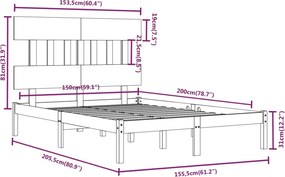 vidaXL Πλαίσιο Κρεβατιού 150 x 200 εκ. Μασίφ Ξύλο King Size