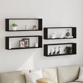 vidaXL Ράφια τοίχου 4 τεμ Μαύρο Δρύς 80x15x26 εκ. Επεξεργασμένο ξύλο