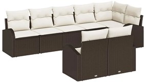 vidaXL Σετ Καναπέ Κήπου με μαξιλάρι 8 pcs Καφέ και λευκό Πολυ ράταν
