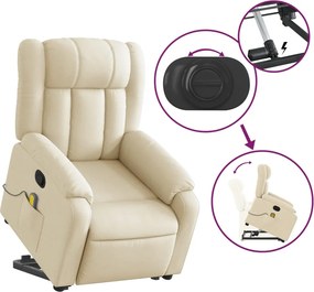 vidaXL Πολυθρόνα Μασάζ Ανακλινόμενη με Ανύψωση Κρεμ Υφασμάτινη