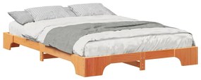 vidaXL Κρεβάτι δαπέδου με αποθήκευση Καφέ 140 x 210 cm ξύλο