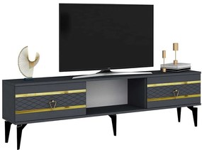 Έπιπλο Τηλεόρασης Pelin 475OLV2913 150x29,6x44,6cm Anthracite-Gold