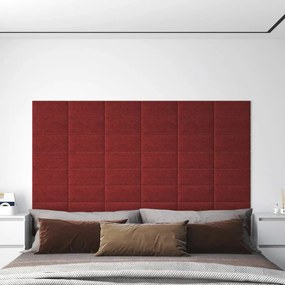 Πάνελ Τοίχου 12 τεμ. Μπορντό 30 x 15 εκ. 0,54 μ² Υφασμάτινα - Κόκκινο