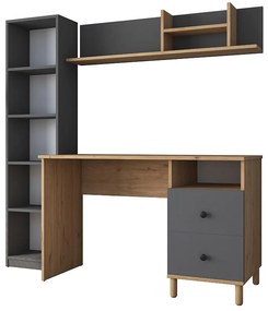 Γραφείο με βιβλιοθήκη Goldie pakoworld ανθρακί-φυσικό 160x50x161.8εκ