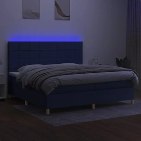vidaXL Κρεβάτι Boxspring με Στρώμα &amp; LED Μπλε 200x200 εκ. Υφασμάτινο