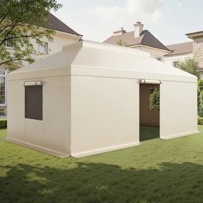 VEVOR Winter Gazebo Cover Fits 3.66 x 6.10m Hardtop Gazebos, All-Weather Double-Tiered Gazebo Cover with Sidewalls &amp; Mesh Windows, High-Density PE Enclosed Storage Shelter Covers, Gazebos not Included