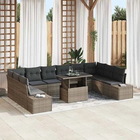 vidaXL Σετ Καναπέ Κήπου με αποθήκευση 11 pcs Γκρι Πολυ ράταν