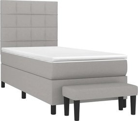 vidaXL Κρεβάτι Boxspring με Στρώμα Ανοιχτό Γκρι 90x190 εκ. Υφασμάτινο
