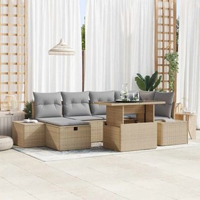 vidaXL Σετ Κήπου 7 Τεμαχίων με Μαξιλάρια Μπεζ από Πολυ Ράττον